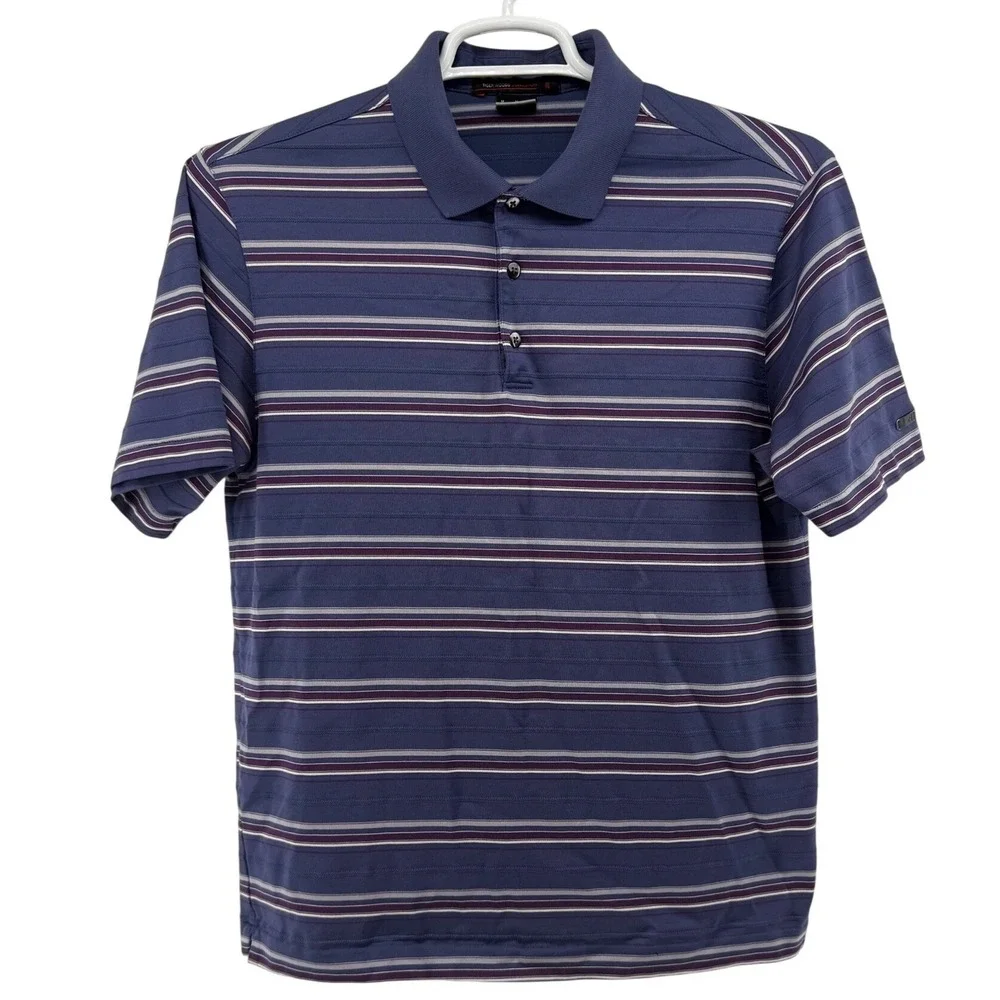 Nike Tiger Woods Collection Dri-FIT Polo Shirt Mens Medium Blue Purple Striped